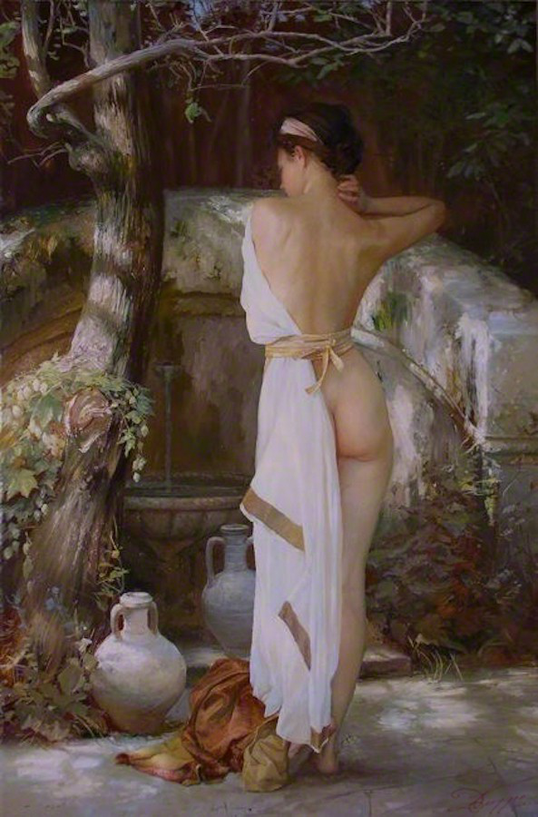 Portrait de la fille a la fontaine oeuvre de Daniel Trammer